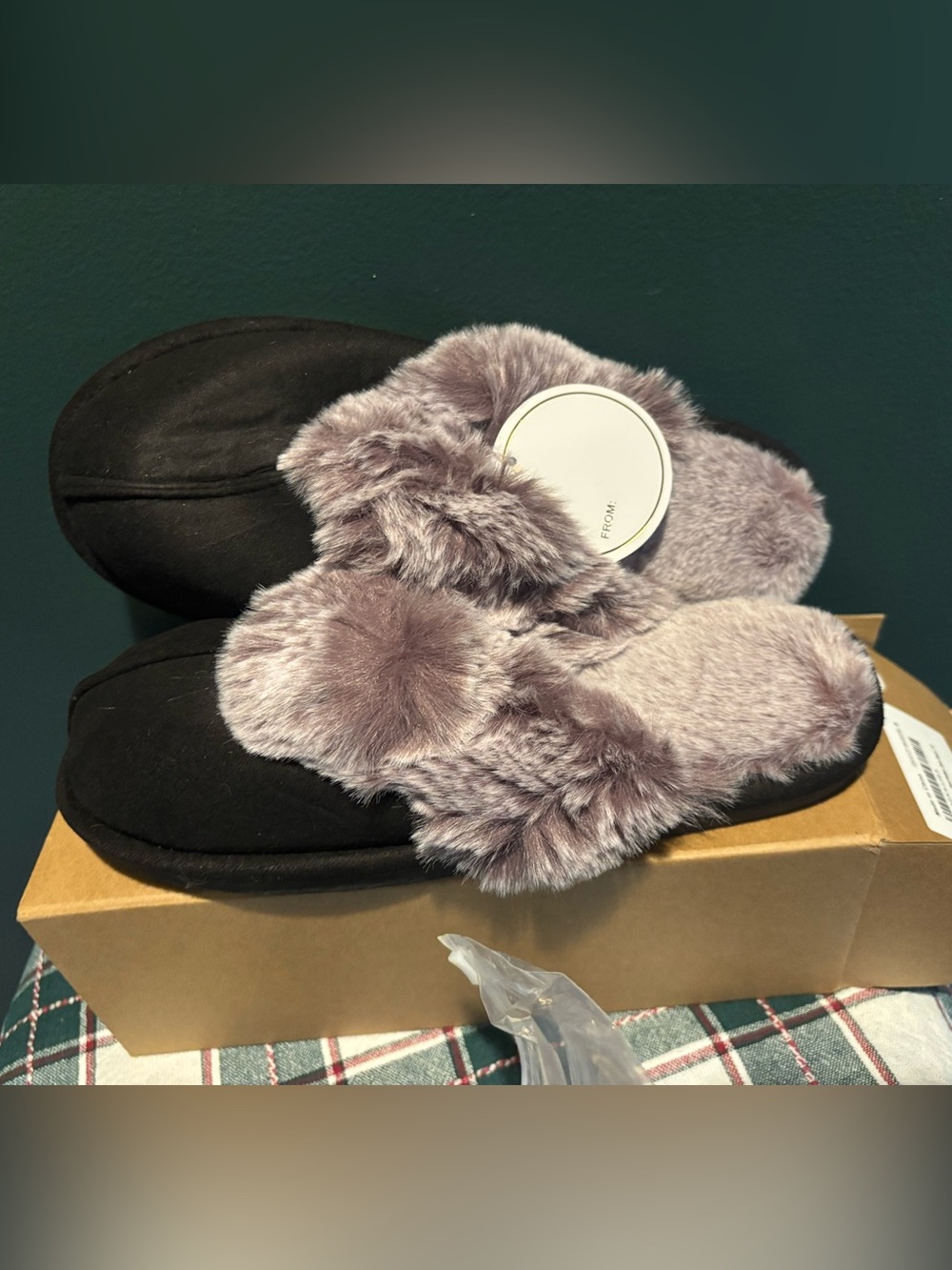 NWT Plush Faux-Fur Slide Slippers -